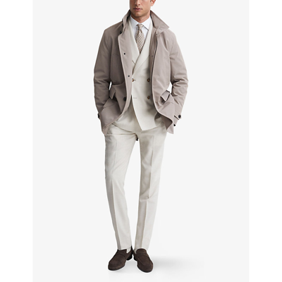 Shop Reiss Men's Taupe Player Funnel-neck Stretch-woven Coat