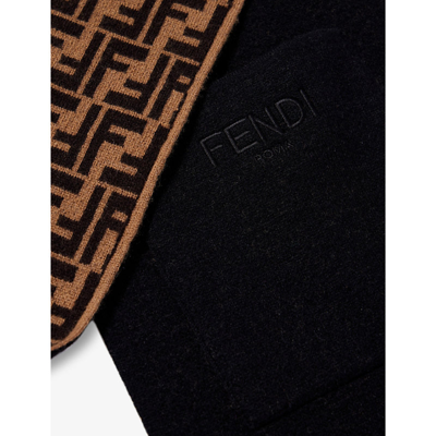 Shop Fendi Boys Natural+zucca Kids Brand-print Reversible Wool-blend Scarf