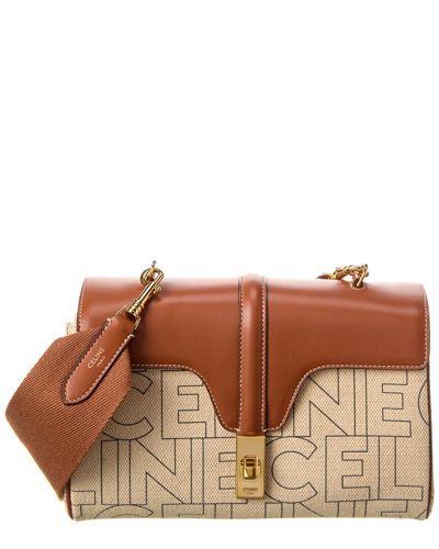 Shop Celine Teen Soft 16 Canvas & Leather Shoulder Bag In Brown