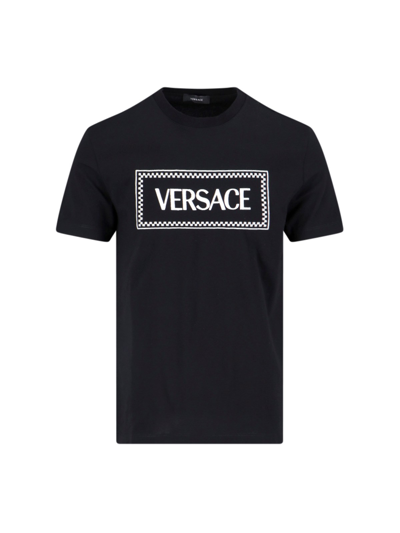 Shop Versace Logo Embroidery T-shirt In Black  