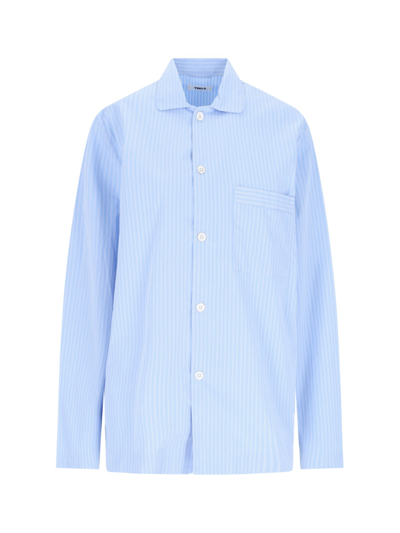 Shop Tekla 'pin Stripes' Shirt In Light Blue