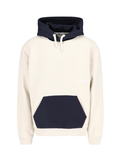 Shop Stone Island Color-block Hoodie In Cream