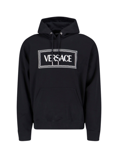 Shop Versace Logo Hoodie In Black  