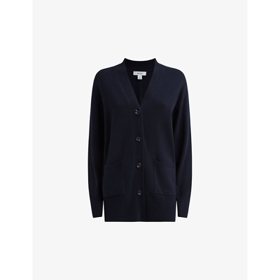 Shop Reiss Womens Navy Carly V-neck Knitted Cardigan