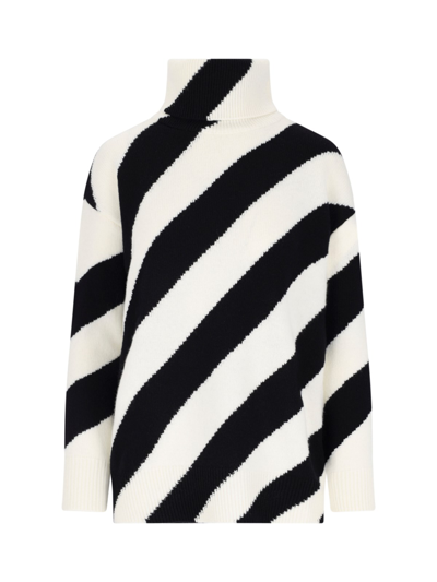 Shop Valentino Stripe Sweater In Black  