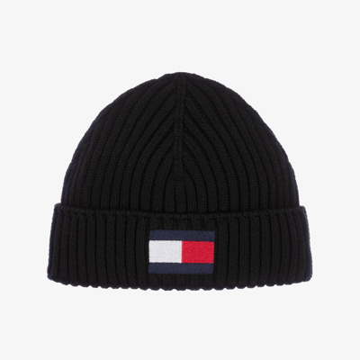 Shop Tommy Hilfiger Black Knitted Flag Beanie Hat