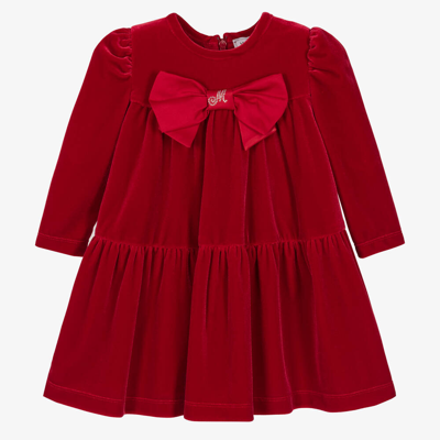 Shop Monnalisa Girls Red Velour Bow Dress