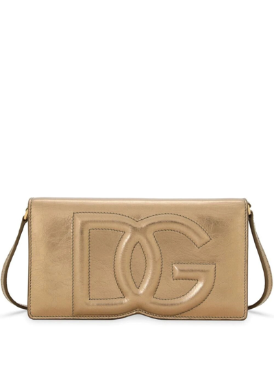 Shop Dolce & Gabbana Phone Bag Dg Logo In Gold