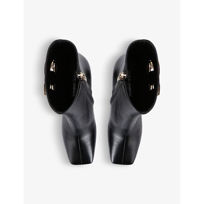 Shop Dolce & Gabbana Women's Black Logo-plaque Leather Ankle Boots
