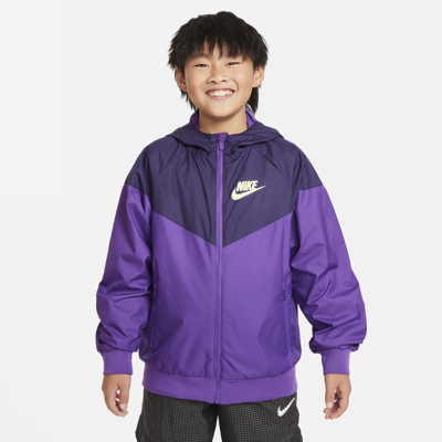 Shop Nike Sportswear Windrunner Big Kids' (boys') Loose Hip-length Hooded Jacket In Purple