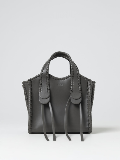 Shop Chloé Mony Leather Bag In Grey