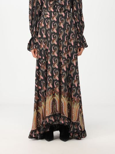 Shop Etro Skirt In Silk Crêpe De Chine With Paisley And Polka Dot Pattern In Black
