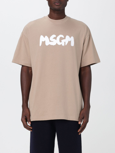 Shop Msgm Cotton T-shirt With Logo In Natural