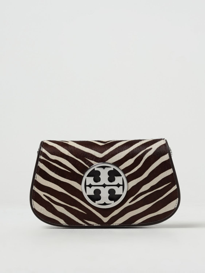 Shop Tory Burch Reva Clutch In Animal Print Pony Leather And Natural Grain Leather In Multicolor