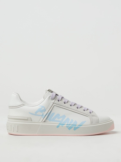 Shop Balmain B-court Sneakers In Leather In White