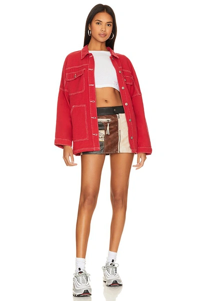 Superdown Davey Denim Jacket In Brick Red