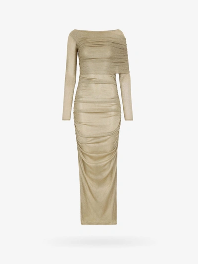 Dolce & Gabbana Lurex Longuette Midi Dress With Detachable Sleeve In Gold