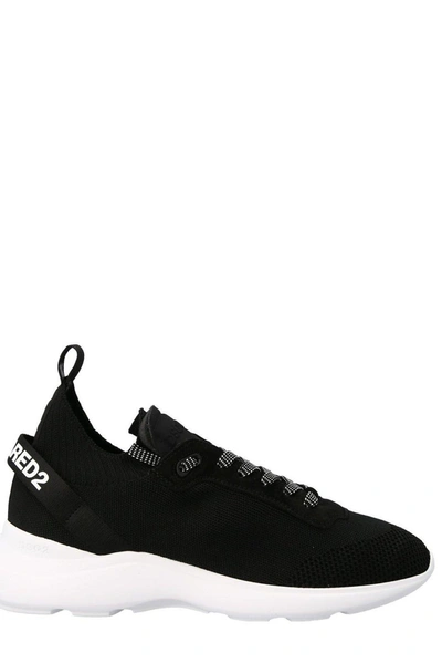 Shop Dsquared2 Logo Printed Lace-up Sneakers In Nero Bianco