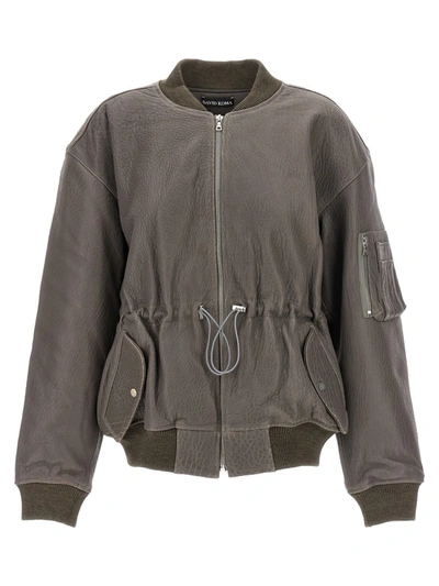 Shop David Koma Oversize Leather Bomber Jacket In Gray