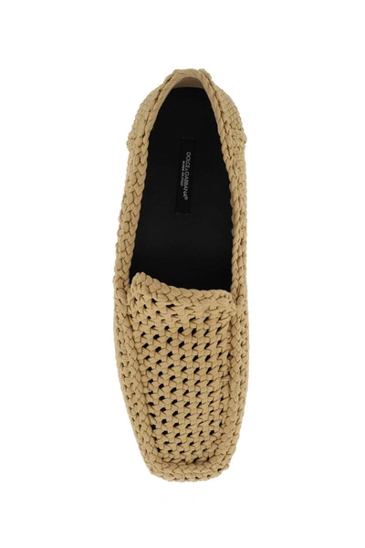 Shop Dolce & Gabbana Crocheted Loafers In Beige