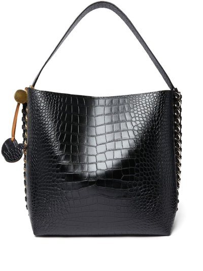Shop Stella Mccartney Black Frayme Crocodile-effect Tote Bag
