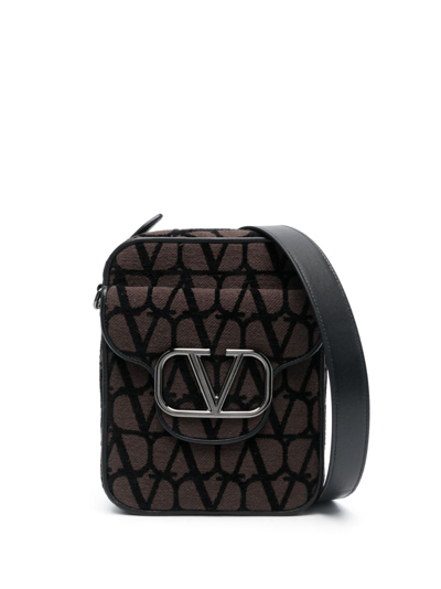 Shop Valentino Black Toile Iconographe Canvas Shoulder Bag In Brown
