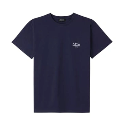Shop Apc Raymond T-shirt T-shirt In Heavyweight Dark Navy Blue Organic Cotton With A Logo Embroidered On The 