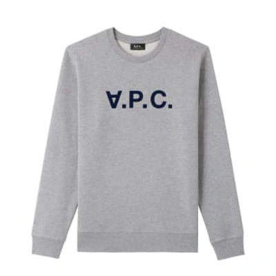 Shop Apc Sweatshirt In Heather Grey Organic Cotton With A Dark Navy Blue V.p.c. Logo.