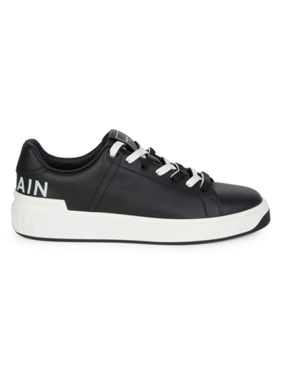 Shop Balmain Men's B Court Leather Low-top Sneakers In Black White