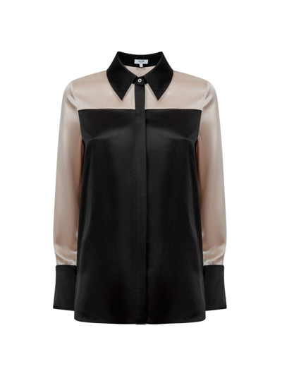 Shop Reiss Women's Lorey Colorblocked Silk Satin Shirt In Black White