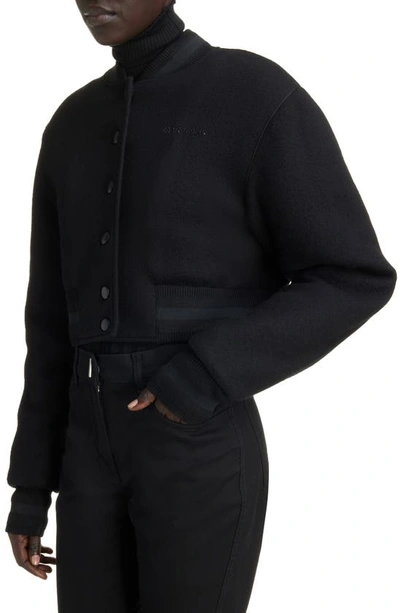 Shop Givenchy Wool Crop Varsity Jacket In Black