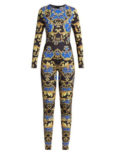 Shop Alice And Olivia Women's Freddie Printed Jersey Jumpsuit In Regal Romance Sapphire