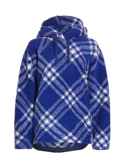 Shop Burberry Women's Check Fleece Oversized Hoodie In Knight Check