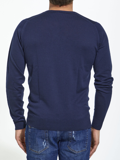 John Smedley Blue Merino Jumper In Blue