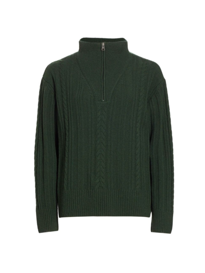 Shop Saks Fifth Avenue Women's Wool-blend Cable-knit Quarter-zip Sweater In Forest