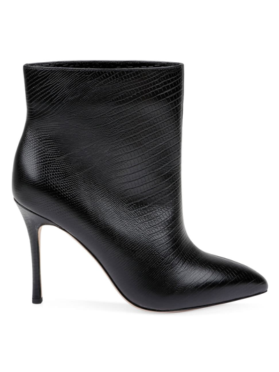 Shop L Agence Women's Mariette Embossed Leather Booties In Black Lizard