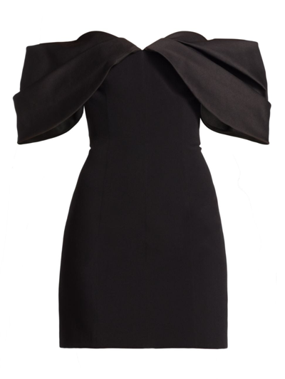 Shop Monique Lhuillier Women's Luna Crepe Off-the-shoulder Minidress In Black