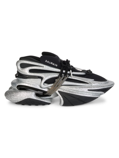 Shop Balmain Men's Unicorn Low-top Sneakers In Black Silver