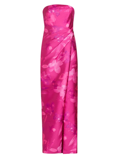 Shop ml Monique Lhuillier Women's Strapless Gown In Fuchsia Bloom