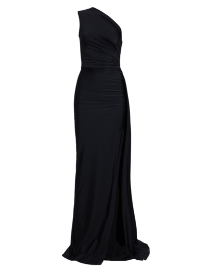 Shop Michael Costello Collection Women's Black Pearl Asymmetric Ruched Jersey Gown