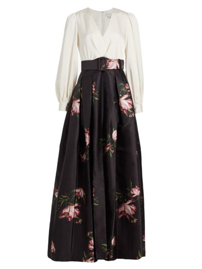 Shop Sachin & Babi Women's Zoe Floral Two-tone Gown In Ivory Noir Blossom