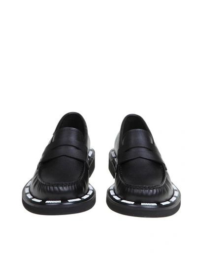 Shop Moschino Vegan Leather Loafers With Logo Lettering In Black