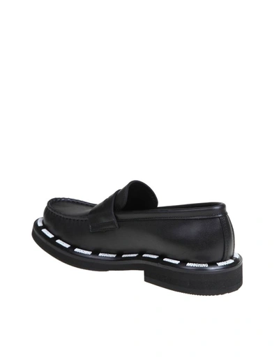 Shop Moschino Vegan Leather Loafers With Logo Lettering In Black
