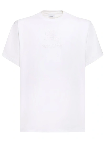Shop Burberry Cotton T-shirt With Frontal Logo Embroidery In White