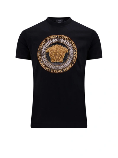 Shop Versace Cotton T-shirt With Iconic Frontal Medusa In Black