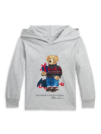 Shop Polo Ralph Lauren Little Boy's & Boy's Festive Polo Bear Hooded T-shirt In Andover Heather Gift Bear