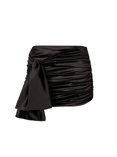 Shop Dolce & Gabbana Stretch Silk Skirt With Bow In Black