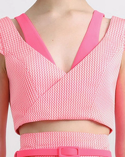 Shop Gemy Maalouf Straight Cut Cropped Pants With Cropped Jacquard Top - Sets In Pink