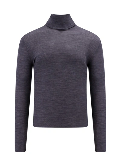 Shop Saint Laurent Wool Blend Sweater With Monogram Embroidery In Grey