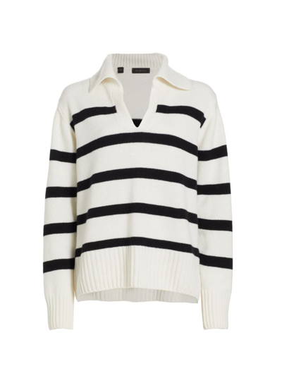 Shop Saks Fifth Avenue Women's Collection Stripe Wool-blend Polo Sweater In Egert